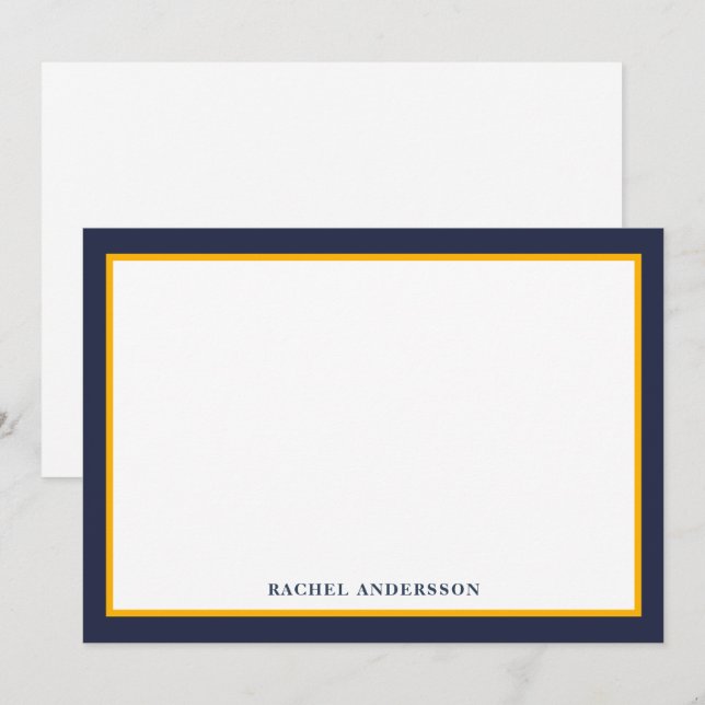 Modern Navy Gult Dubbla Gräns Note Card Anteckningskort (Fram/baksida)