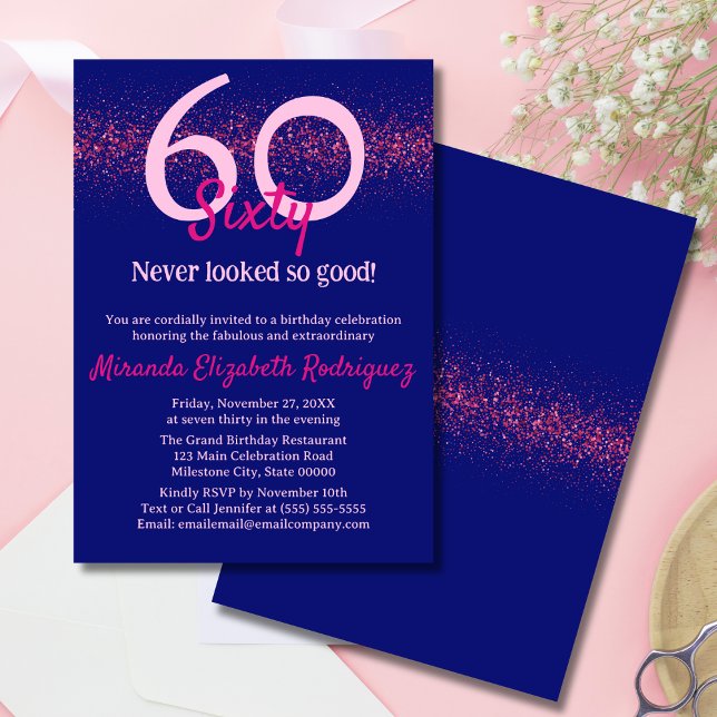 Modern Navy Hot Pink Glitter Rouge för Kvinnors Fö Inbjudningar (Skapare uppladdad)