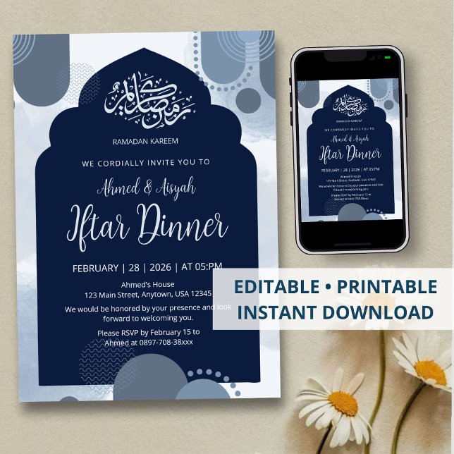 Modern Navy Iftar Invitation  withGeometric Arch Inbjudningar (Skapare uppladdad)