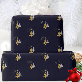 Modern Navy Och Guld Julgran Presentpapper