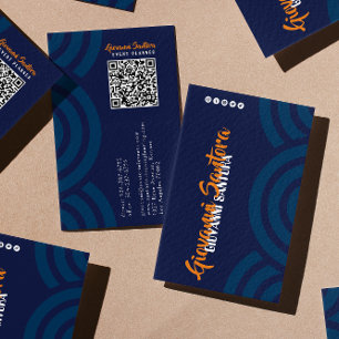 Modern Navy & Orange Professionell QR-kort för aff Visitkort