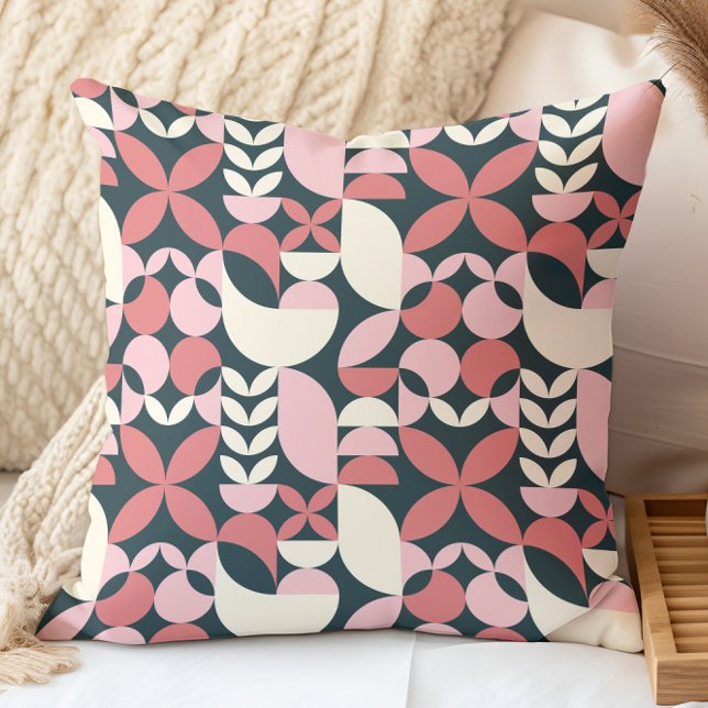 Modern Navy Rosa Abstrakt Geometric Mönster Kudde (Skapare uppladdad)