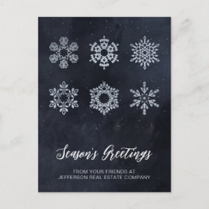 Modern Navy Silver Snowflakes Business Helg Vykort
