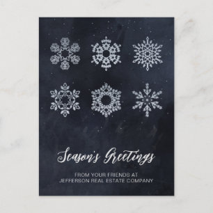 Modern Navy Silver Snowflakes Business    Helg Vykort