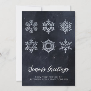 Modern Navy Silver Snowflakes Business Julkort