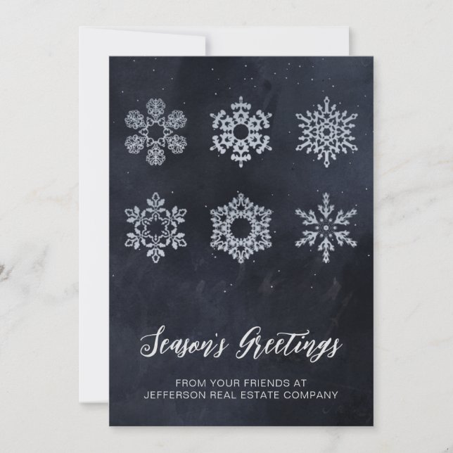 Modern Navy Silver Snowflakes Business   Julkort (Framsida)