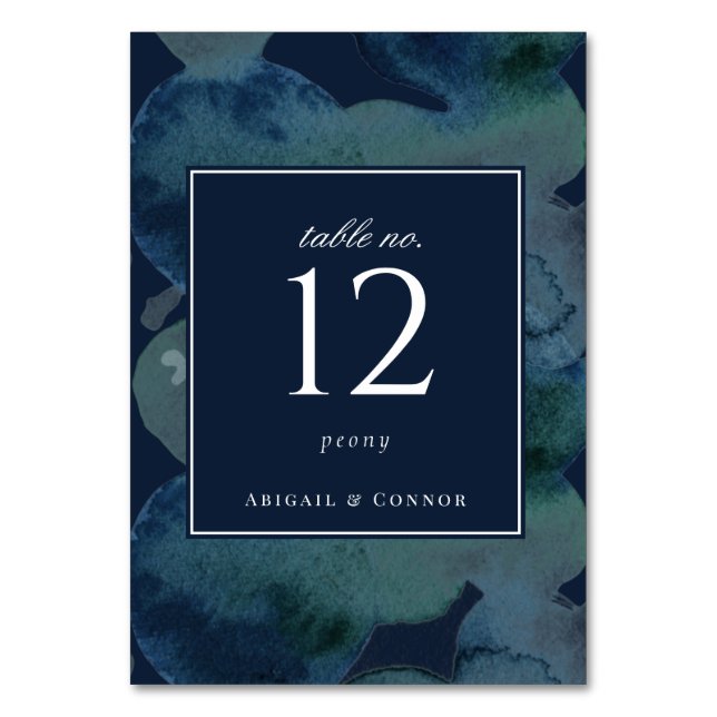 Modern Navy Smaragd Abstrakt Akvarell Bordsnummer (Framsidan)