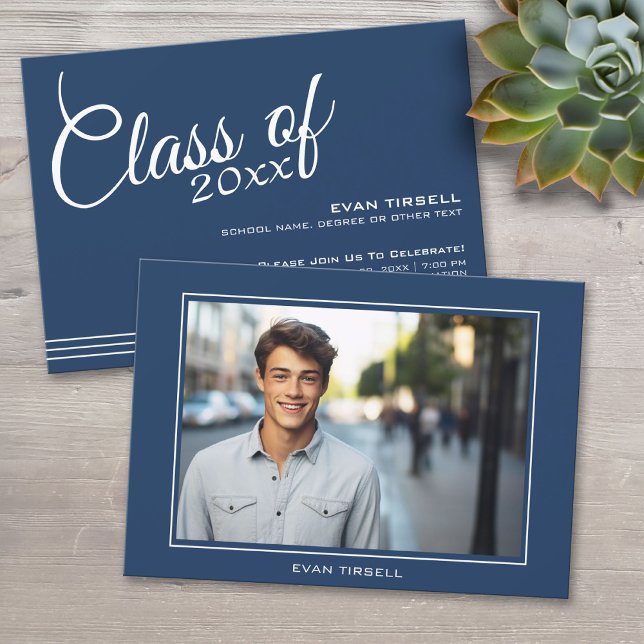 Modern Navy Studenten Photo Ram - Party Inbjudningar (Custom Graduation Announcement)