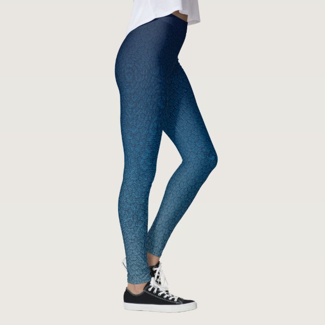 Modern Navy Teal Geometrisk Ombre  Leggings (Höger)