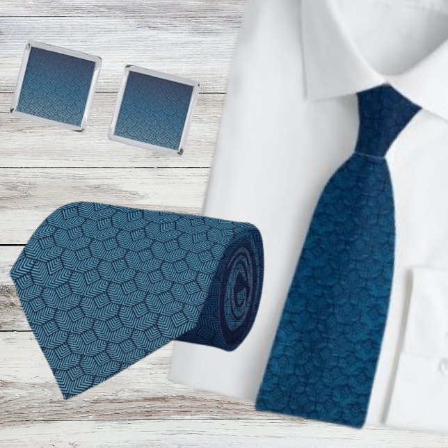 Modern Navy Teal Geometrisk Ombre Slips (Skapare uppladdad)