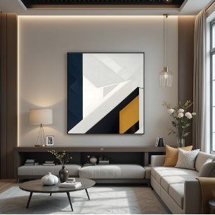 Modern Navy Vit Guld Geometrisk Lager Canvastryck
