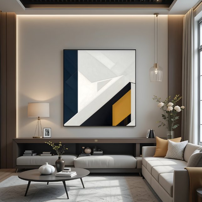 Modern Navy Vit Guld Geometrisk Lager Canvastryck (Skapare uppladdad)