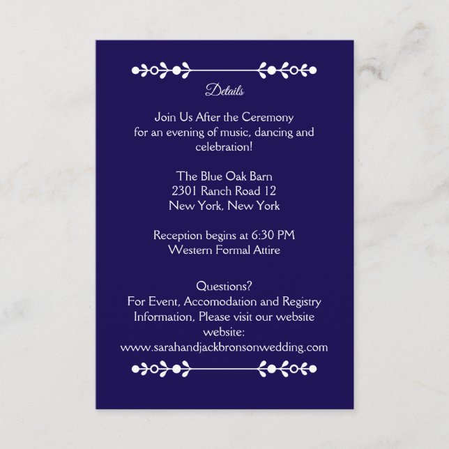 Modern Navy & Vita Bröllupsinformationkort Tilläggskort (Framsida)