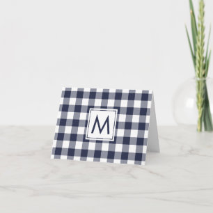 Modern Navy White Buffalo Play Mönster Monogram Anteckningskort