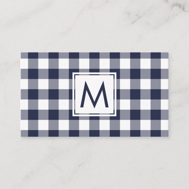 Modern Navy White Buffalo Play Mönster Monogram Visitkort (Framsida)