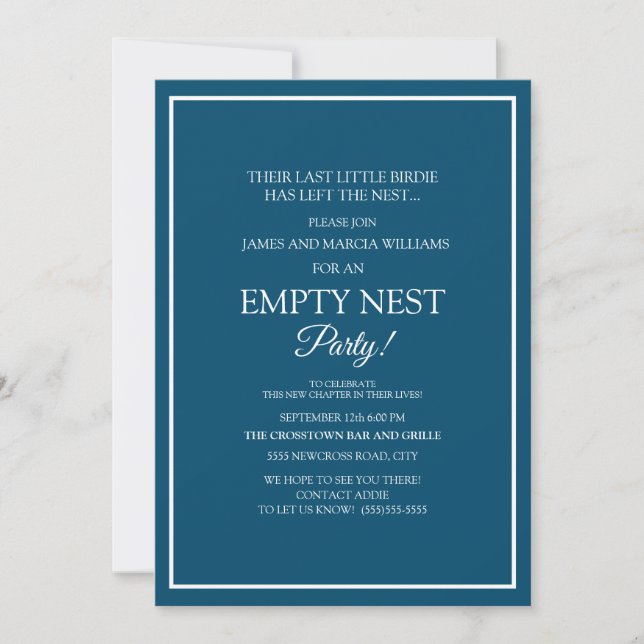 Modern Navy White Empty Nest Party Inbjudningar (Framsida)