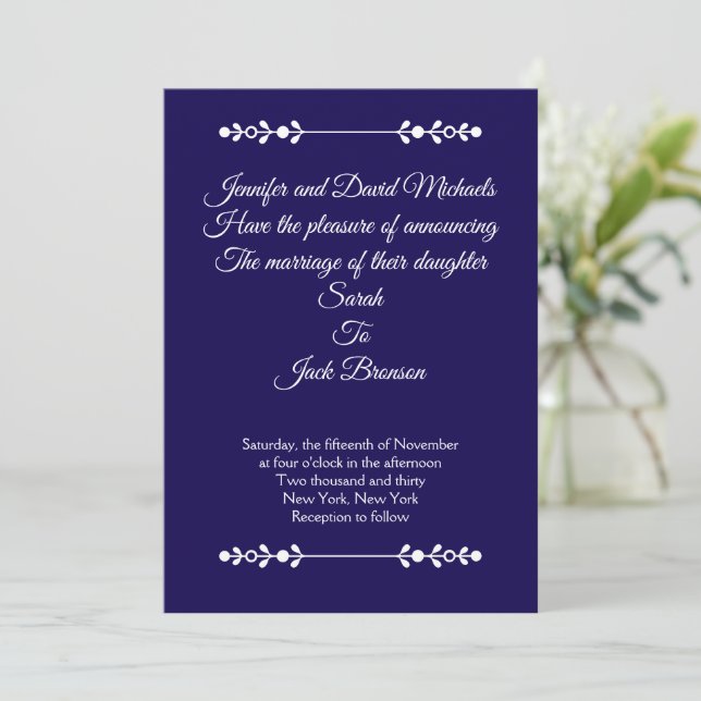 Modern Navy & White Wedding invitation Inbjudningar (Stående Fram)