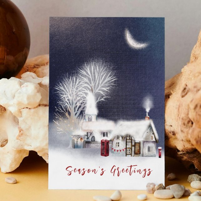 Modern Navy Winter Village Scene Rustic-jul Helgkort (Skapare uppladdad)