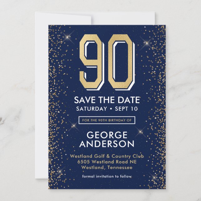 Modern Navyblå 90-årsdag  Spara Datumet (Framsida)