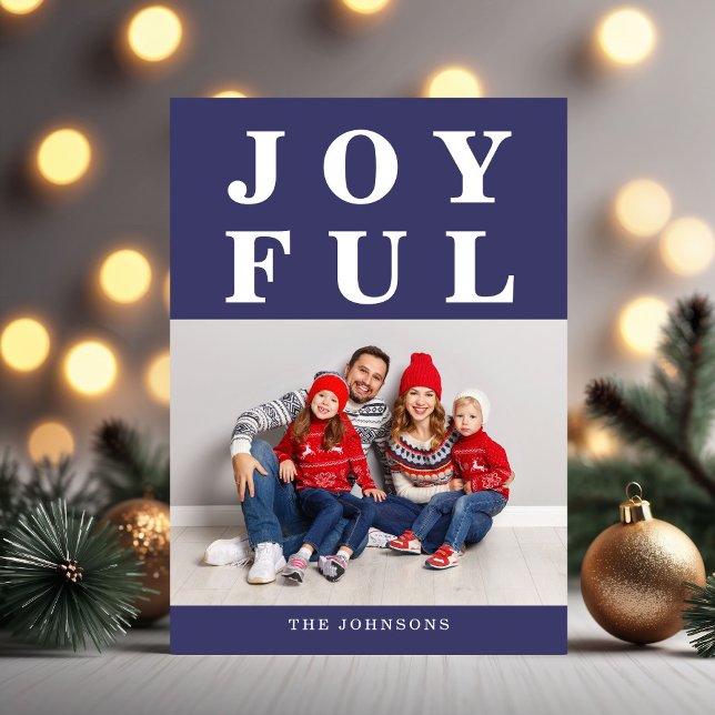 Modern Navyblå Glad Julbild Jul Julkort (Modern Navy Blue Joyful Photo Christmas Holiday Card)