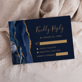 Modern Navyblå Guld Agat Bröllops RSVP-kort OSA Kort