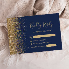 Modern Navyblå Guld Falsk Glitterkant OSA Kort