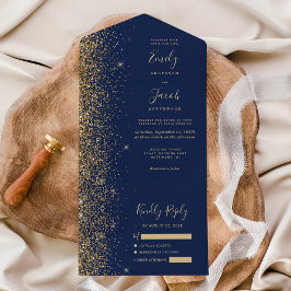Modern Navyblå Guld Glitter Bröllop