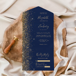 Modern Navyblå Guld Glitter Bröllop