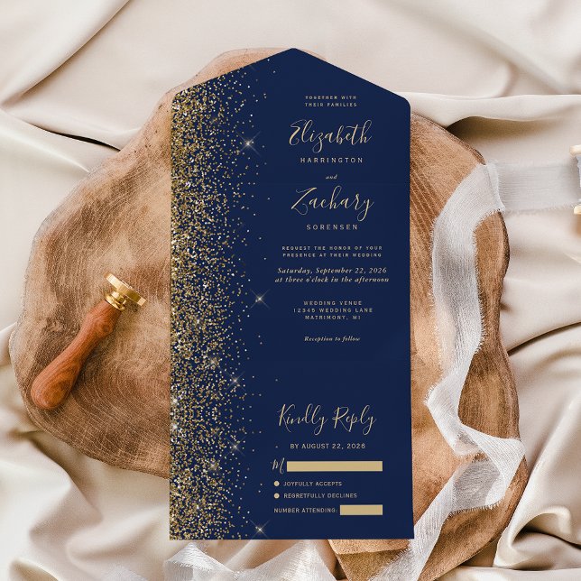 Modern Navyblå Guld Glitter Bröllop (Skapare uppladdad)