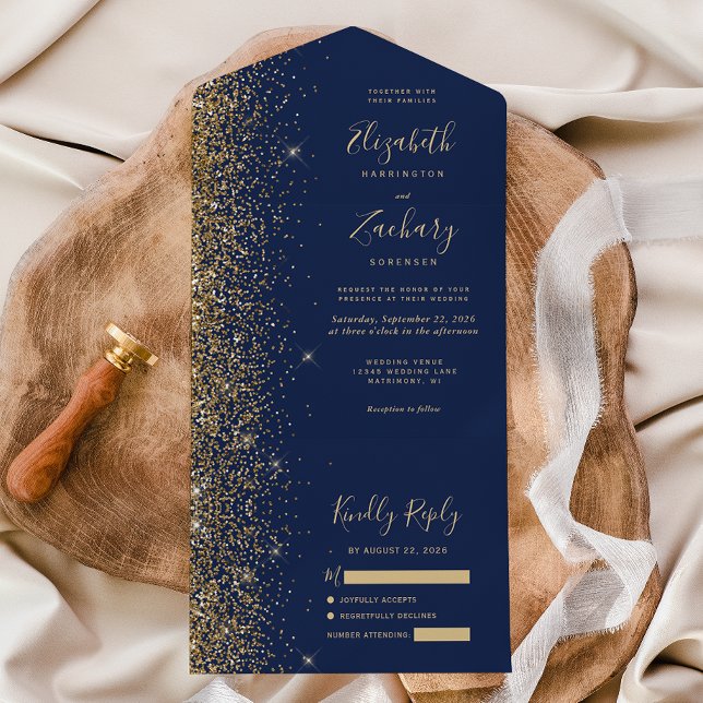 Modern Navyblå Guld Glitter Bröllop (Skapare uppladdad)