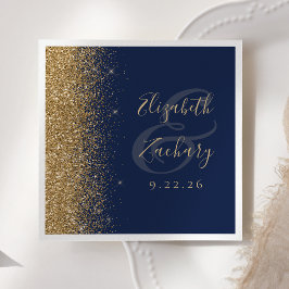 Modern Navyblå Guld Glitter Bröllop Pappersservett