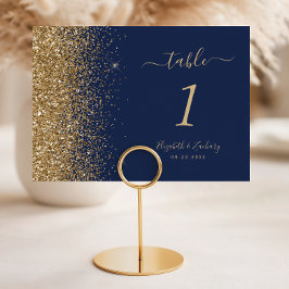 Modern Navyblå Guld Glitter Kant Bröllop Bordsnummer