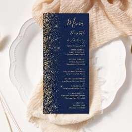 Modern Navyblå Guld Glitter Kant Bröllop Meny