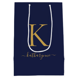 Modern Navyblå Guld Monogram Namn