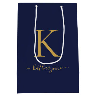 Modern Navyblå Guld Monogram Namn