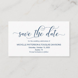 Modern Navyblå kalligrafi Bröllop Spara datum Tilläggskort