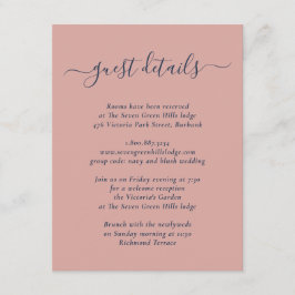 Modern Navyblå och Rosabröllop Tilläggskort