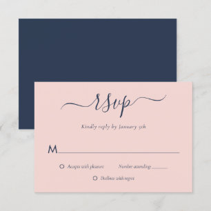 Modern Navyblå och Rosafärgad Bröllops-RSVP-kort OSA Kort