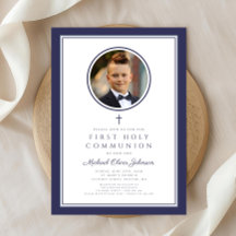 Modern Navyblå Pojke Första Kommunion Foto