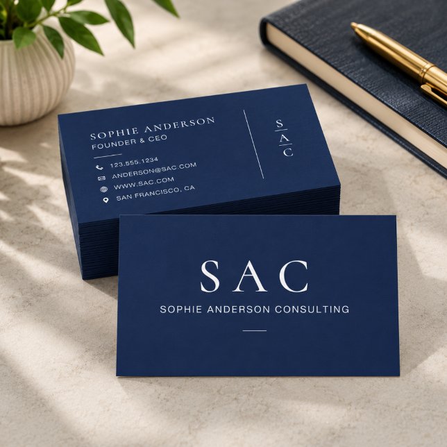 Modern Navyblå Professionell Konsult Visitkort (Modern Navy Blue Professional Consultant Business Card)