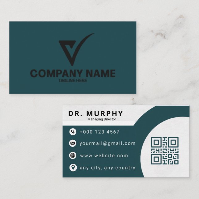 Modern Navyblå Professionell QR-kod Visitkort (Fram/baksida)