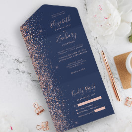 Modern Navyblå Rosa Guld Glitter Bröllop