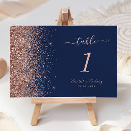 Modern Navyblå Rosa Guld Glitter Bröllop Bordsnummer