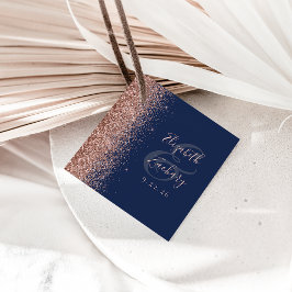 Modern Navyblå Rosa Guld Glitter Bröllop Gåvor Etiketter