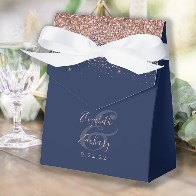 Modern Navyblå Rosa Guld Glitter Bröllop Presentaskar (Skapare uppladdad)