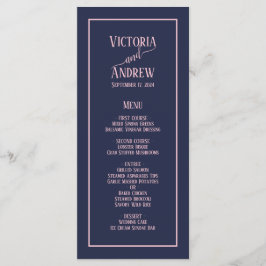 Modern Navyblå Rosa Modern Skrift Minimal Bröllop Meny