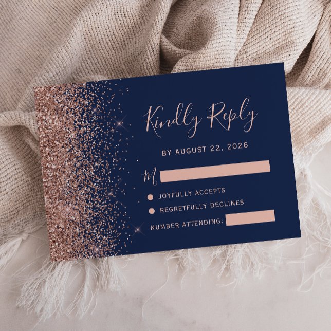 Modern Navyblå Roséguld Glitterkant OSA Kort (Skapare uppladdad)