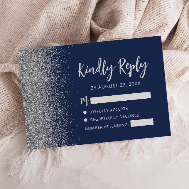 Modern Navyblå Silverglitter Kalligrafi Skript OSA Kort (Skapare uppladdad)