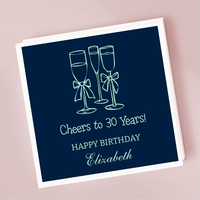 Modern NavyBlue Cheers till 30 år Birthday Napkin Pappersservett (Skapare uppladdad)
