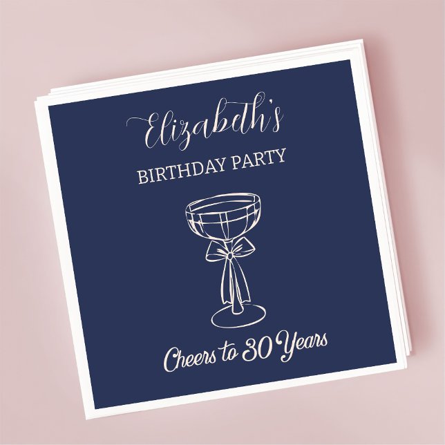 Modern Navyblue Cheers till 30 år Birthday Napkin Pappersservett (Skapare uppladdad)